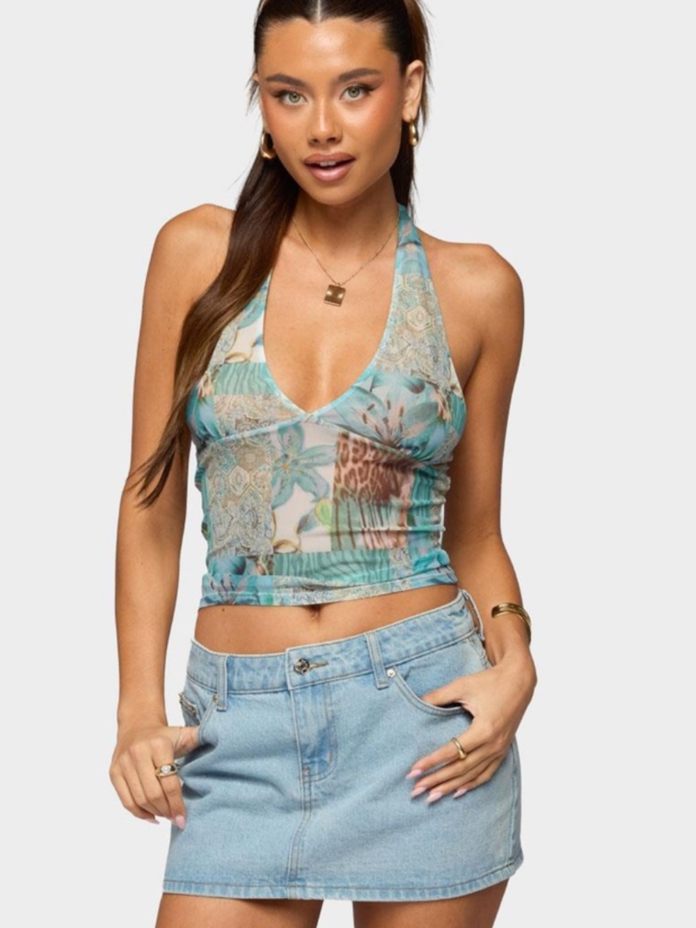 NEW Edikted Printed Mesh Halter Top